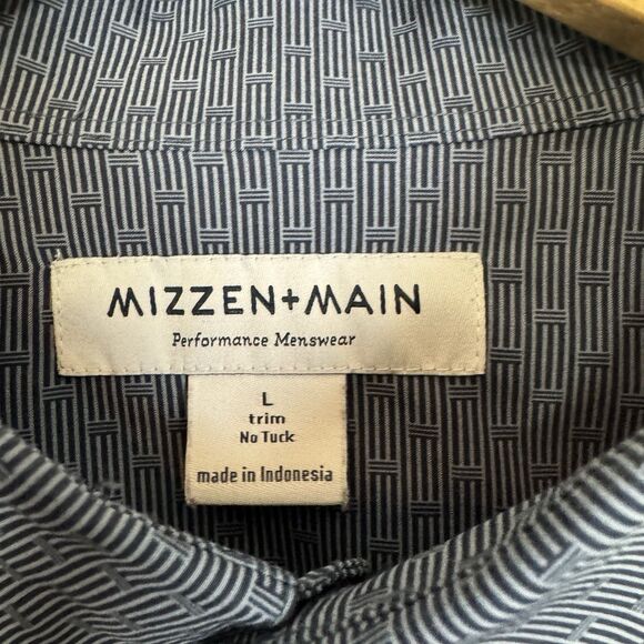 Mizzen Main Shirt Mens L Blue Button Up Long Sleeve Stretch Trim No Tuck Fit - Picture 3 of 8